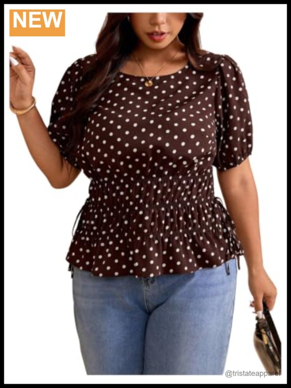 Plus Size Polka Dot Peplum Babydoll Blouse Short Sleeve